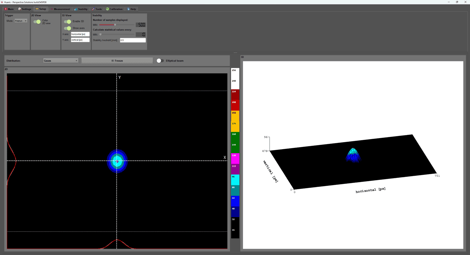 Huaris laser beam profiling software - camera mode setup with laser trigger
