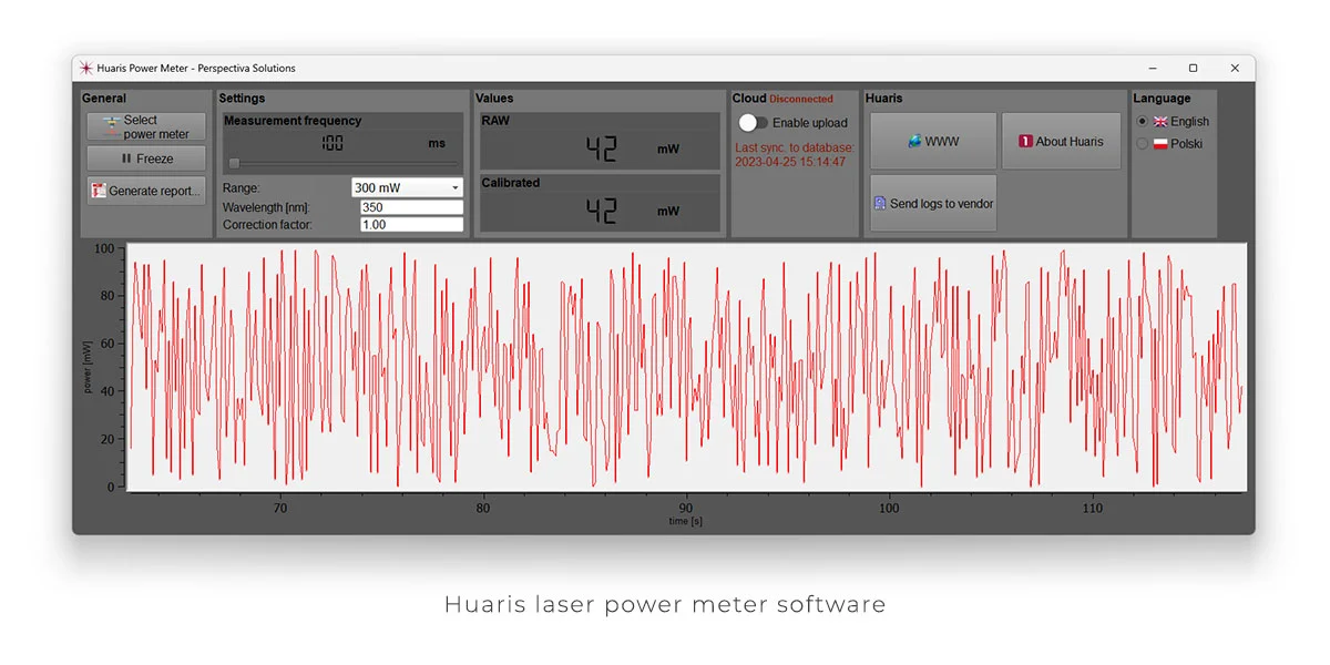 Huaris laser power meter dedicated software